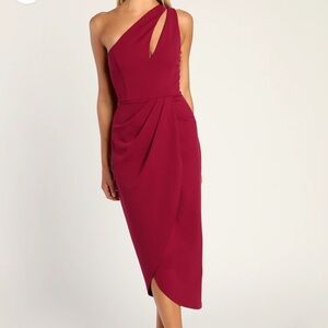 Lulu’s So Flirty Dark Magenta One-Shoulder Cutout Asymmetrical Dress L